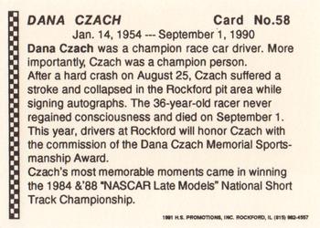 1991 Langenberg Hot Stuff Rockford Speedway #58 Dana Czach Back