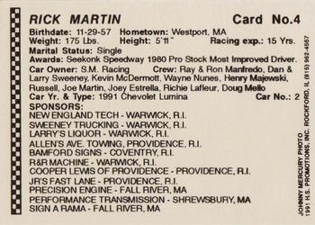 1991 Langenberg Hot Stuff Seekonk Speedway #4 Rick Martin Back