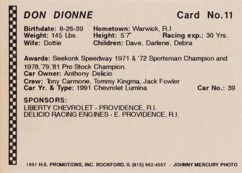 1991 Langenberg Hot Stuff Seekonk Speedway #11 Don Dionne Back