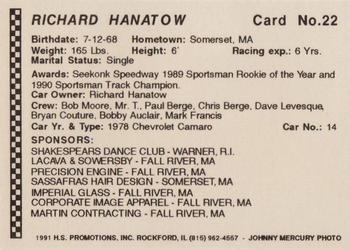 1991 Langenberg Hot Stuff Seekonk Speedway #22 Richard Hanatow Back