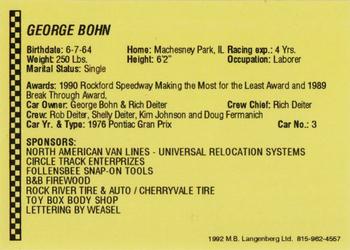 1992 Langenberg Flash Rockford Speedway #NNO George Bohn Back