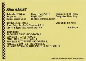 1992 Langenberg Flash Rockford Speedway #NNO John Ganley Back