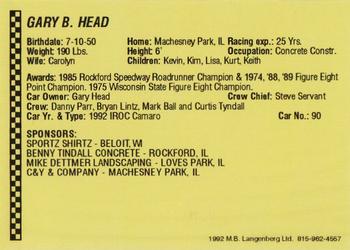 1992 Langenberg Flash Rockford Speedway #NNO Gary Head Back