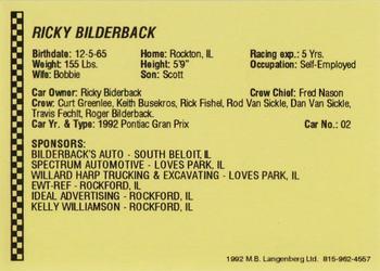 1992 Langenberg Flash Rockford Speedway #NNO Ricky Bilderback Back