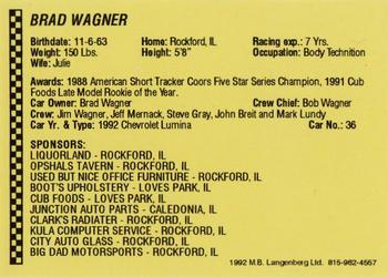 1992 Langenberg Flash Rockford Speedway #NNO Brad Wagner Back