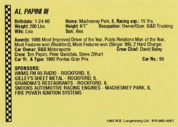 1992 Langenberg Flash Rockford Speedway #NNO Al Papini III Back