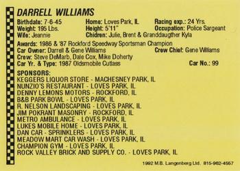 1992 Langenberg Flash Rockford Speedway #NNO Darrell Williams Back