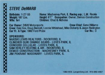1992 Langenberg Flash Rockford Speedway #NNO Steve DeMarb Back