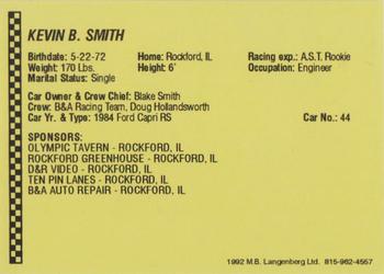 1992 Langenberg Flash Rockford Speedway #NNO Kevin Smith Back