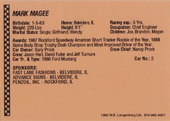 1992 Langenberg Flash Rockford Speedway #NNO Mark Magee Back