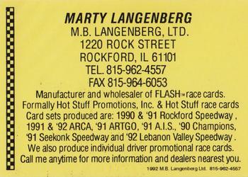 1992 Langenberg Flash Rockford Speedway #NNO Marty Langenberg Back