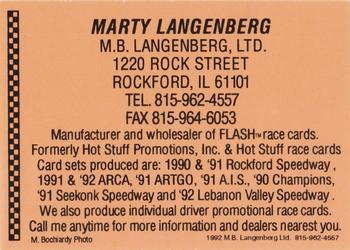 1992 Langenberg Flash Rockford Speedway #NNO Marty Langenberg Back