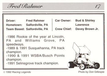 1992 Racing Legends Sprints #17 Fred Rahmer's Car Back