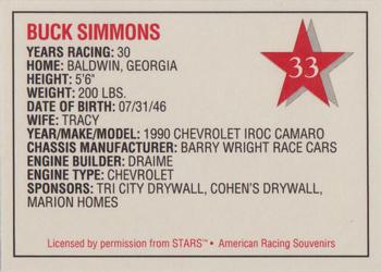 1992 Stars Go Mart #33 Buck Simmons Back