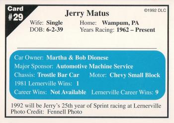 1992 Donny's Lernerville Speedway Part 1 #29 Jerry Matus Back