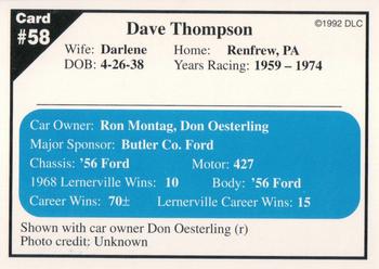 1992 Donny's Lernerville Speedway Part 1 #58 Dave Thompson Back