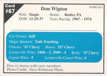 1992 Donny's Lernerville Speedway Part 1 #67 Don Wigton Back