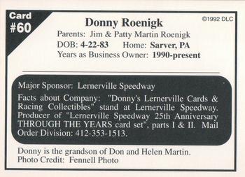 1992 Donny's Lernerville Speedway Part 2 #60 Donny Roenigk Back