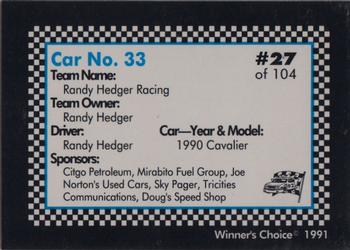 1991 Winner's Choice Modifieds  #27 Randy Hedger's Car Back