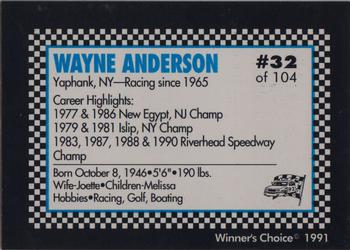 1991 Winner's Choice Modifieds  #32 Wayne Anderson Back
