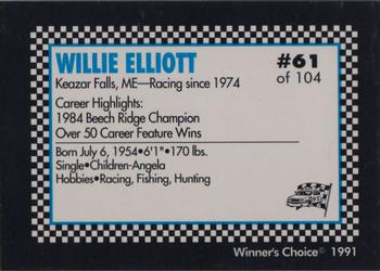 1991 Winner's Choice Modifieds  #61 Willie Elliott Back