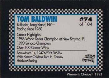 1991 Winner's Choice Modifieds  #74 Tom Baldwin Back