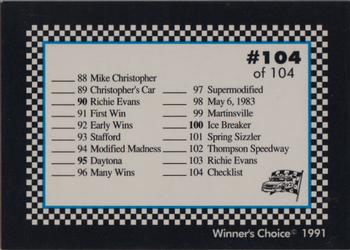 1991 Winner's Choice Modifieds  #104 Checklist Back