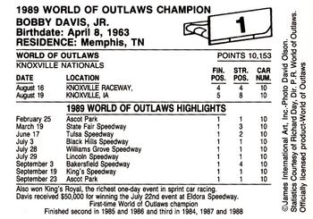 1989 World of Outlaws #1 Bobby Davis Jr. Back