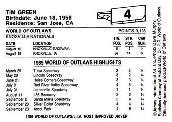 1989 World of Outlaws #4 Tim Green Back