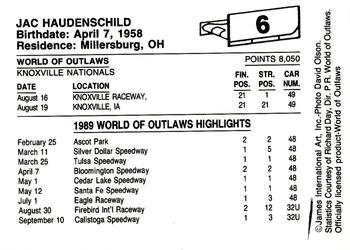 1989 World of Outlaws #6 Jac Haudenschild Back