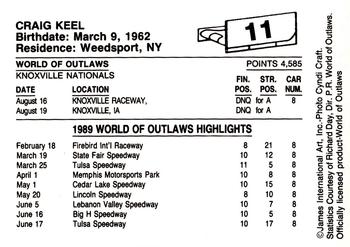 1989 World of Outlaws #11 Craig Keel Back
