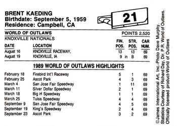 1989 World of Outlaws #21 Brent Kaeding Back