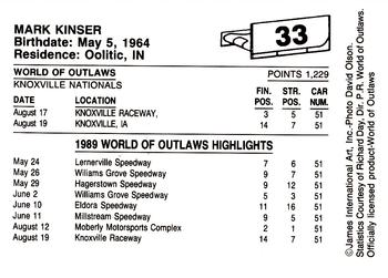 1989 World of Outlaws #33 Mark Kinser Back