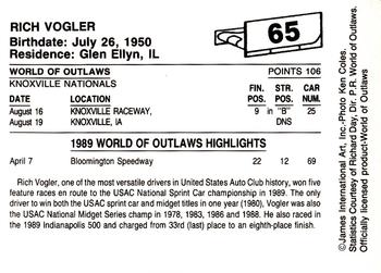 1989 World of Outlaws #65 Rich Vogler Back