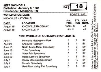 1990 World of Outlaws #18 Jeff Swindell Back