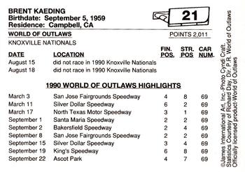 1990 World of Outlaws #21 Brent Kaeding Back