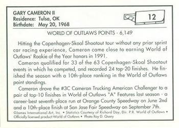 1991 World of Outlaws #12 Gary Cameron II Back
