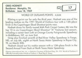 1991 World of Outlaws #17 Greg Hodnett Back