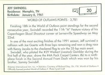 1991 World of Outlaws #20 Jeff Swindell Back