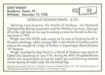 1991 World of Outlaws #22 Gary Wright Back