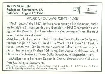 1991 World of Outlaws #41 Jason McMillen Back