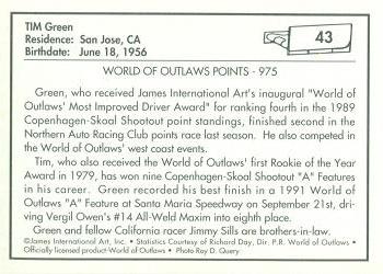 1991 World of Outlaws #43 Tim Green Back