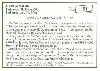 1991 World of Outlaws #51 Bobby McMahan Back