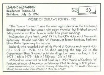 1991 World of Outlaws #53 Lealand McSpadden Back