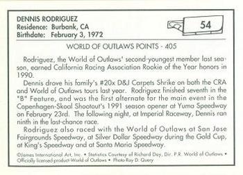 1991 World of Outlaws #54 Dennis Rodriguez Back