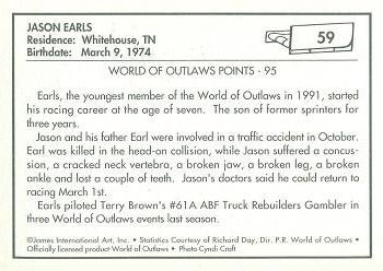 1991 World of Outlaws #59 Jason Earls Back