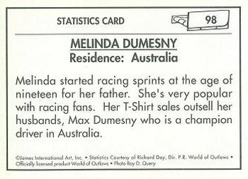1991 World of Outlaws #98 Melinda Dumesny Back