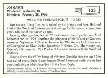 1991 World of Outlaws #103 Joe Gaerte Back