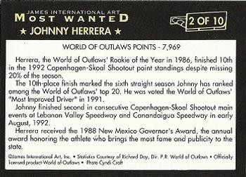 1992 World of Outlaws Most Wanted #2 Johnny Herrera Back