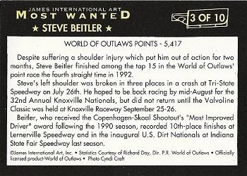 1992 World of Outlaws Most Wanted #3 Steve Beitler Back